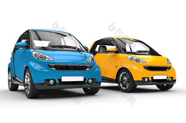 蓝色和黄色的小汽车