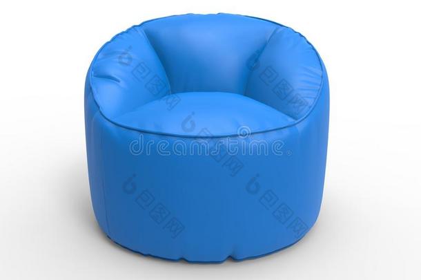 蓝色懒人椅子-正面视图。