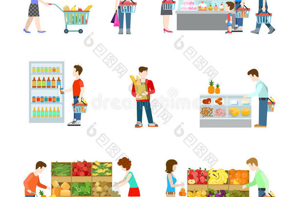 杂货店超市，购物者，买家，蔬菜，水果