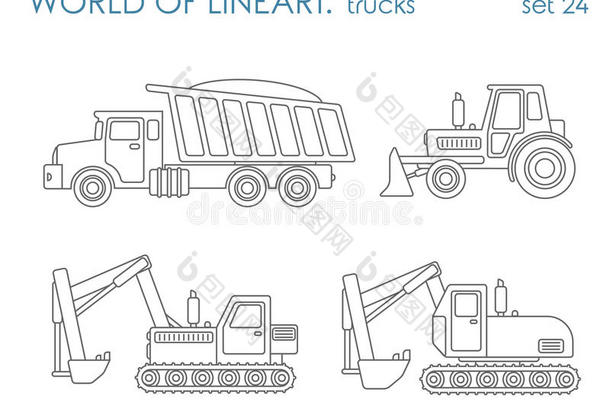 建筑运输线艺术矢量：挖掘<strong>机</strong>拖拉<strong>机</strong>平地<strong>机</strong>