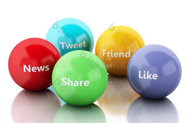 具有社交媒体和网络概念的三维<strong>彩色气泡</strong>。