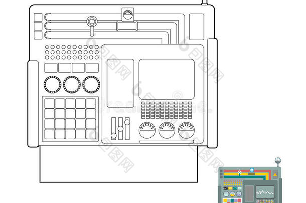 控制系统。 用于生产的系统中心面板。 工业