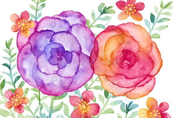水彩画插画花卉在简单的背景