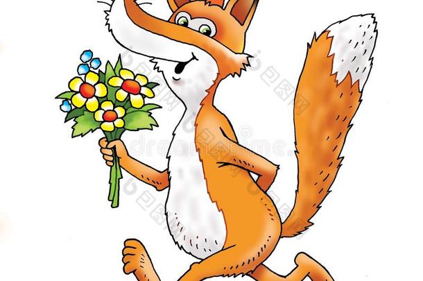 狐狸卡通画有趣的花束红色