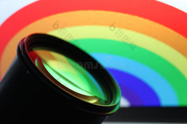相机镜头和彩虹颜色