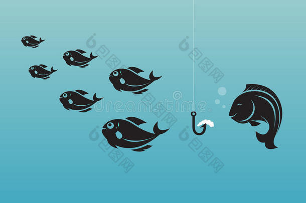鱼、蚯蚓和鱼钩的矢量图像。