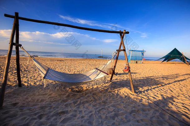 热带海滩的吊床
