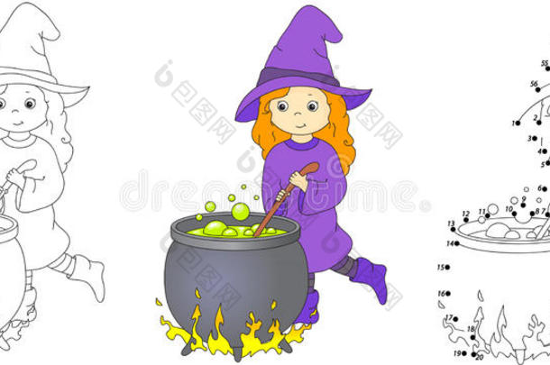 可爱而善良的女巫和大锅酿造魔法药水