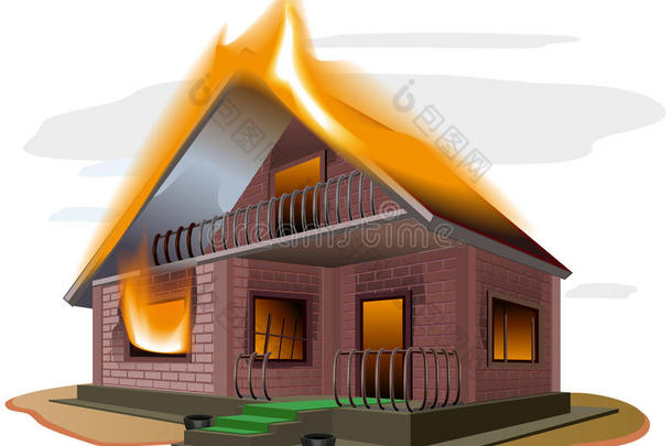 砖房着火了。 小屋的火。 度假回家。 <strong>财产保险</strong>