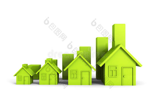 不断增长的绿色房屋图表。 房地产概念