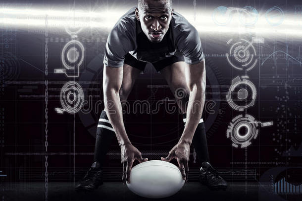 运动员在打橄榄球时持球的复合图像