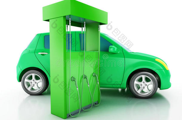 充电站的3D电动汽车。