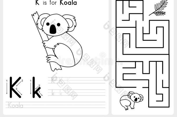 字母表a-z追踪和拼图工作表，儿童练习-着色书