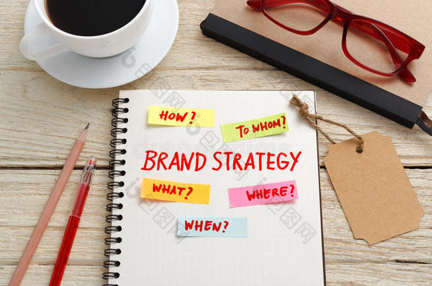 品牌营销策略概念与笔记本和品牌标签