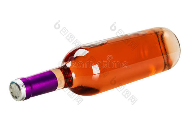 瓶子与粉红色葡萄酒分离