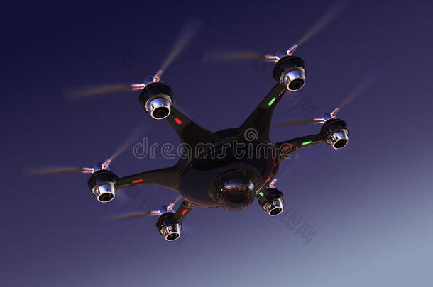 无人机与<strong>监控摄像</strong>头在夜空中飞行。