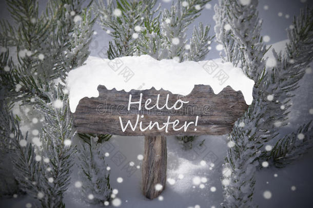 圣诞标志雪花冷杉树文字你好冬天