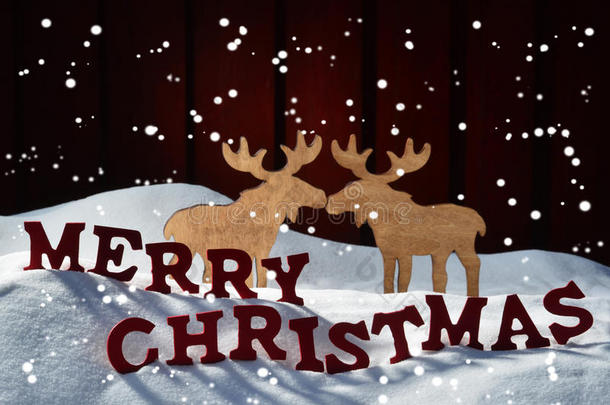 卡片，红信，驼鹿夫妇，雪快乐的圣诞节，雪花