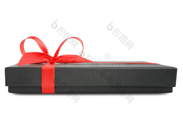 黑色礼品盒（现）与红色缎带蝴蝶结