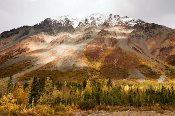 秋色雪顶峰阿拉斯加范围秋季季节