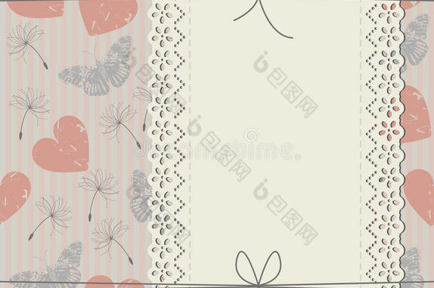 优雅的封面花边框架，蒲公英，蝴蝶和心