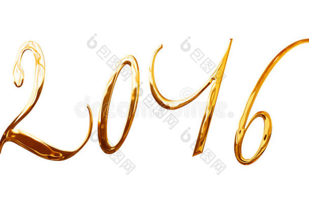 2016年，优雅闪亮的3D金色金属字母隔离在白色上