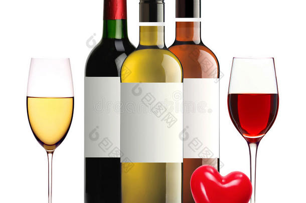 分离出红色、粉红色和白色葡萄酒和酒杯