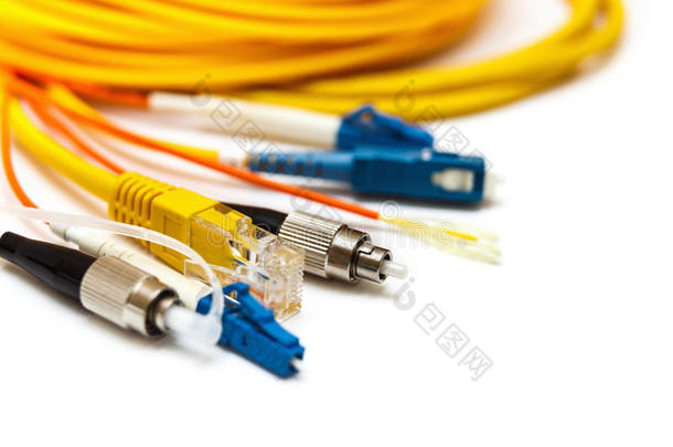 不同类型的连接器隔离在白色上