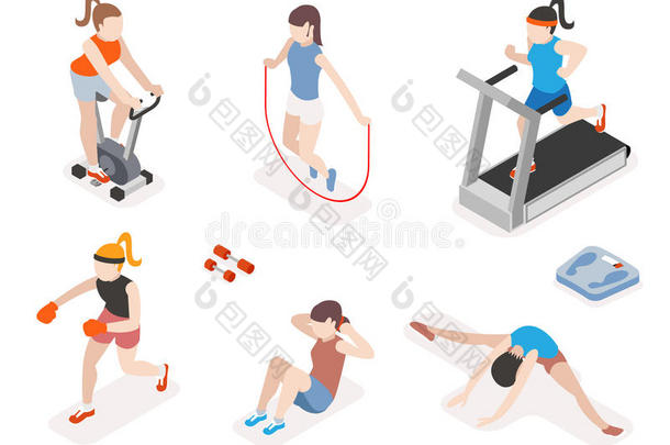 健身妇女在健身房，体操锻炼和瑜伽