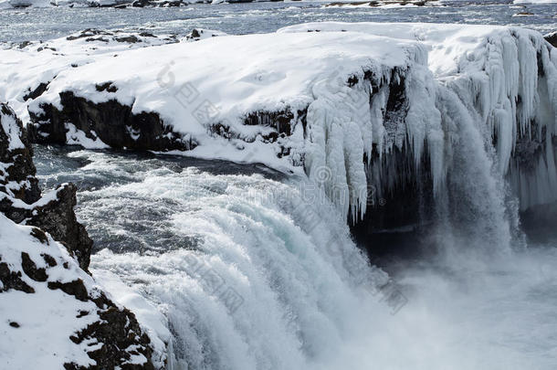 <strong>冰冻</strong>瀑布戈达弗斯的特写，冰岛