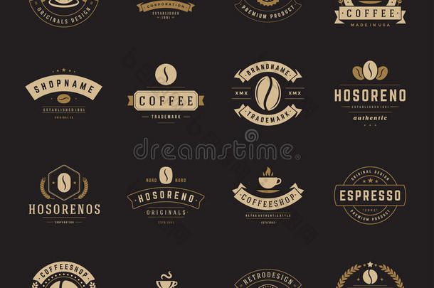 咖啡店标识、徽章和标签设计