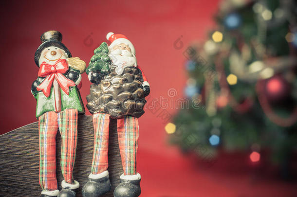 圣诞玩具圣诞老人和雪人在平安夜