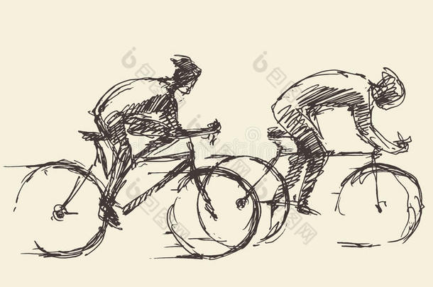 自行车骑士男子自行车矢量手绘草图