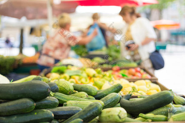 农民食品市场摊位，有多种有机蔬菜。