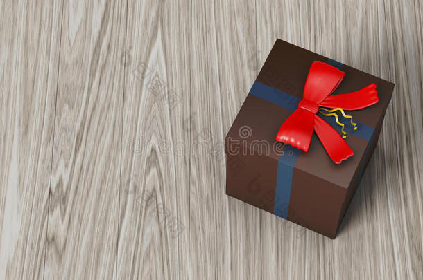深棕色礼品盒，红色丝带蝴蝶结