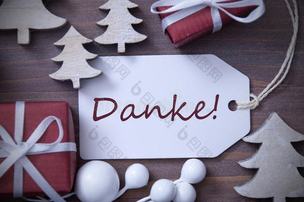 圣诞标签礼品树丹克意味着谢谢