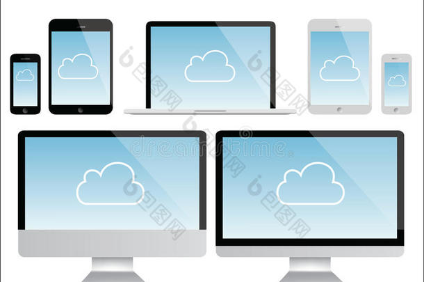 计算机，笔记本电脑，平板电脑，智能手机插图隔离，云符号