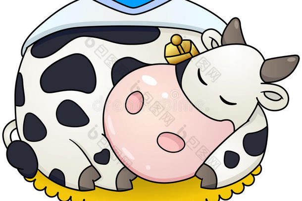 卡通胖乎乎的母牛睡觉。