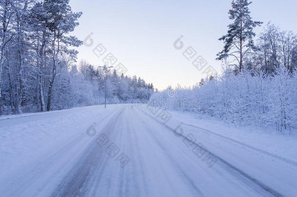 冰雪覆盖的冬季森林