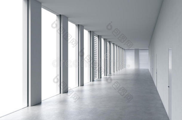 空的现代明亮清洁的内部开放<strong>空间</strong>办公室。 巨大的全景窗户，<strong>白色</strong>的复制<strong>空间</strong>和<strong>白色</strong>的墙壁。 一个康塞普