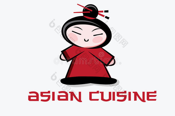 头发上有筷子的亚洲女人