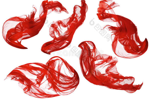 织物流动布波，红色挥动丝绸飞行纺织，白色