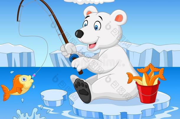 卡通北极熊钓鱼