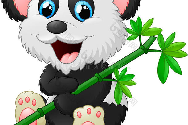 可爱的熊猫卡通吃竹子