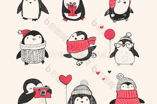 可爱的手绘企鹅设定-圣诞快乐