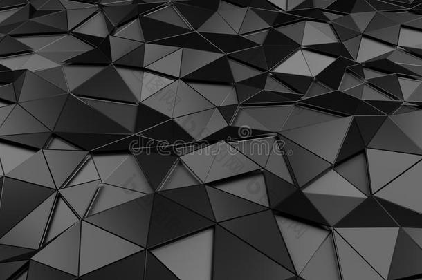 低多边形黑色表面的抽象三维绘制