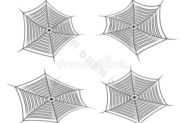 万圣节蜘蛛网，蛛网符号，图标集。 白色背景上的矢量插图。