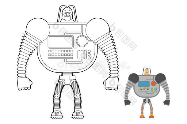 机器人战士着色书。 太空人机器。 机甲