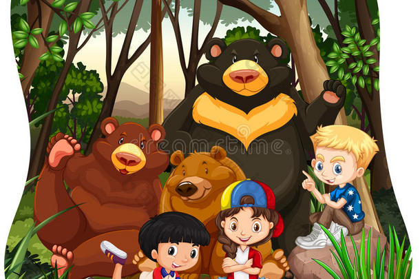 丛林里的孩子和灰熊