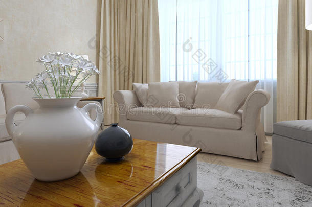 漂亮的客厅，白色沙发